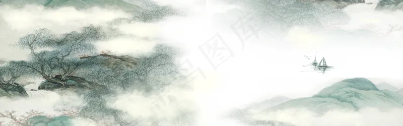 中式水墨PSD分层古风banner模板131psd模版下载