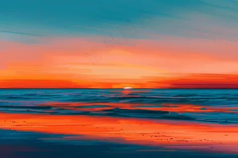 落日海洋沙滩夕阳晚霞摄影图 