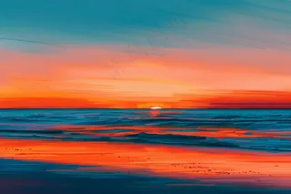 落日海洋沙滩夕阳晚霞摄影图 