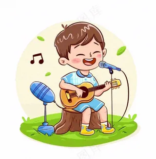 吉他弹唱音乐会歌唱人物卡通插画免抠