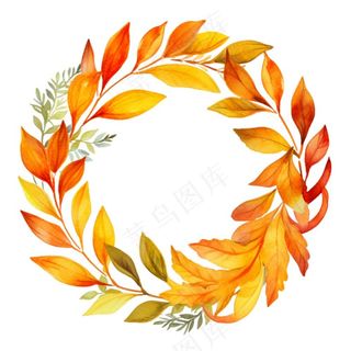 枫叶落叶树叶简约秋天圆形边框水彩画插画免抠