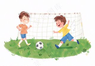 踢足球的少年运动员草坪卡通插画免抠