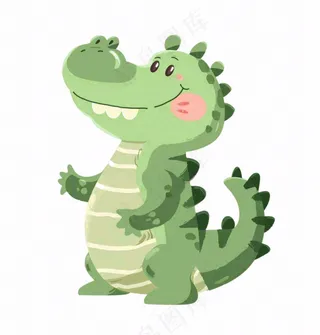 绿色鳄鱼可爱动物卡通插画免抠
