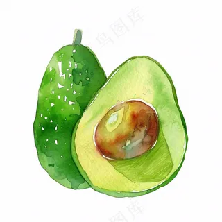 牛油果水果蔬菜水彩插画免抠