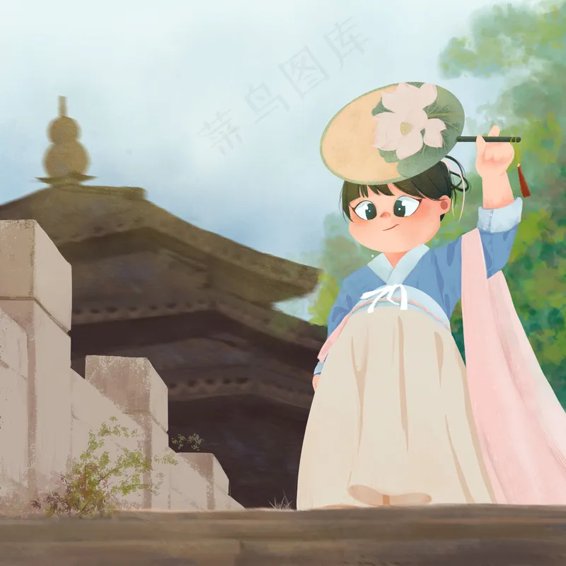 古桥上的小女孩