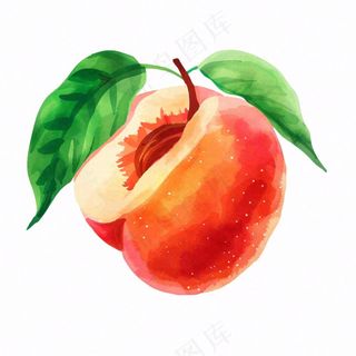水蜜桃桃子水果水彩插画免抠