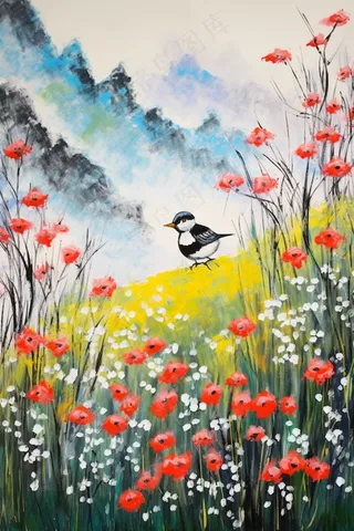 花鸟树枝花草国画水墨画素材背景