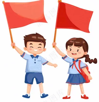 学生拿着旗帜红旗青少年青年国庆人物卡通插画免抠