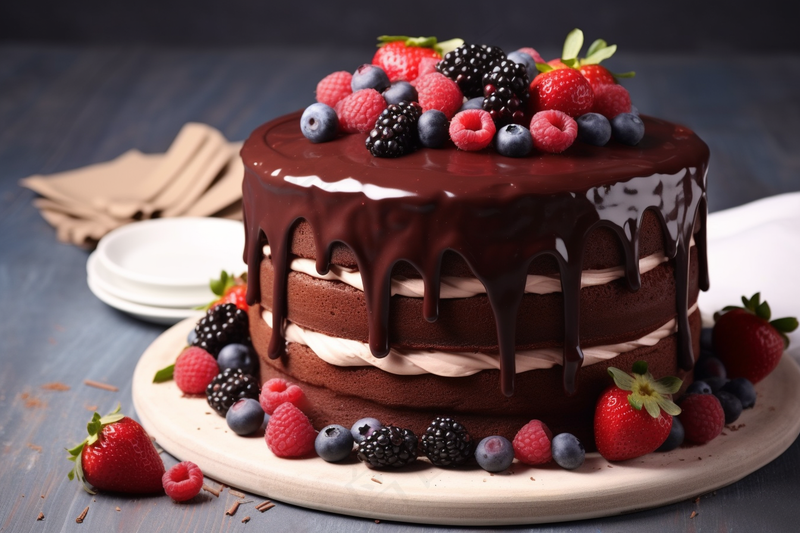 巧克力水果蛋糕生日蛋糕摄影图
