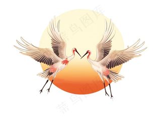 仙鹤祥云太阳云纹国潮插画免抠