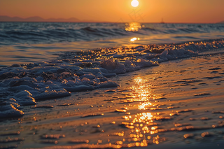 海上日出朝霞海浪摄影图