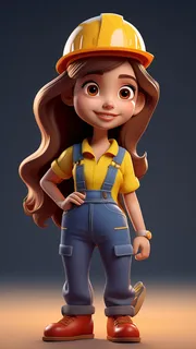 3D卡通人物工人女性3