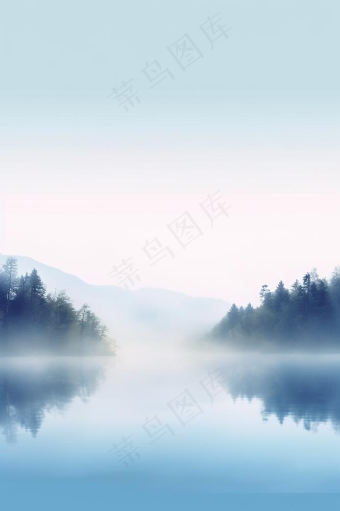 树林冷色雾气背景(896x1344)