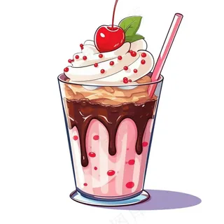奶油冰淇淋饮料草莓味卡通插画免抠