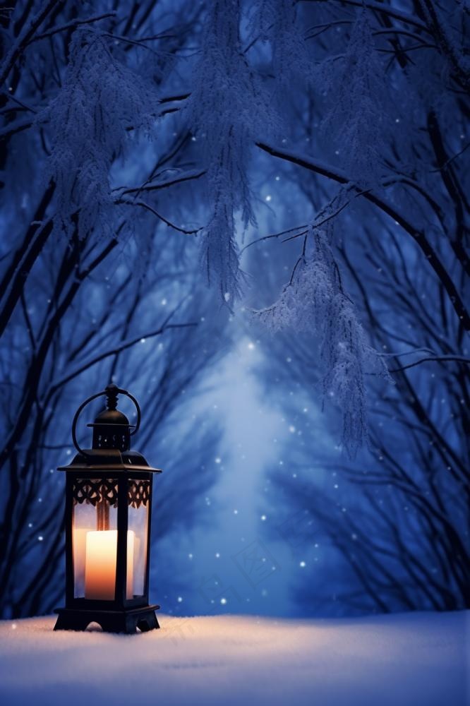 夜晚雪景唯美浪漫灯背景(896x1344)