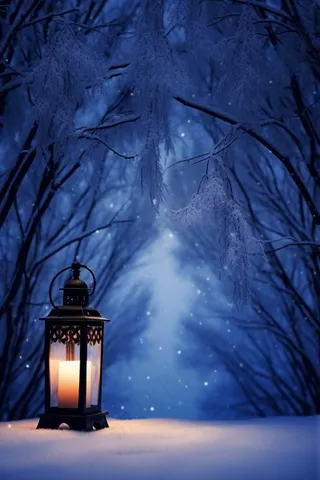 夜晚雪景唯美浪漫灯背景