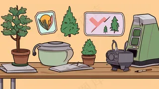 户外工具植物盆栽卡通插画素材