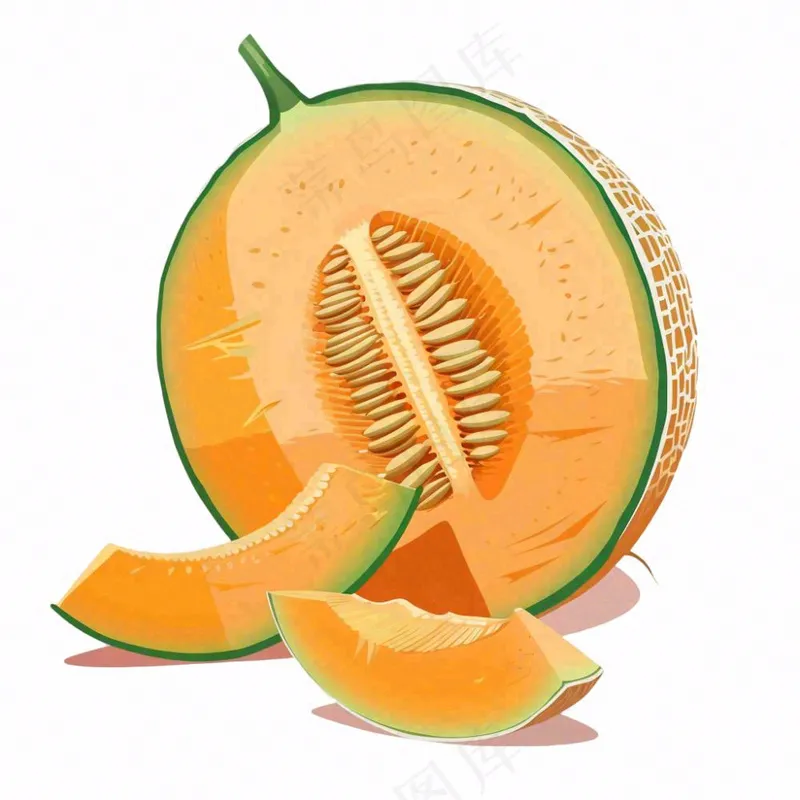 哈密瓜水果卡通插画免抠(1024x1024)