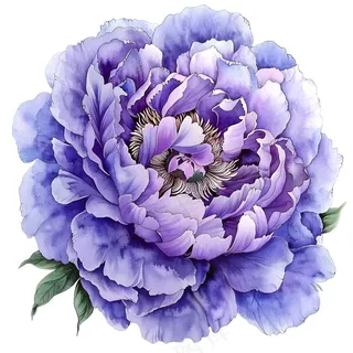 紫色牡丹花国花手绘插画插图免抠