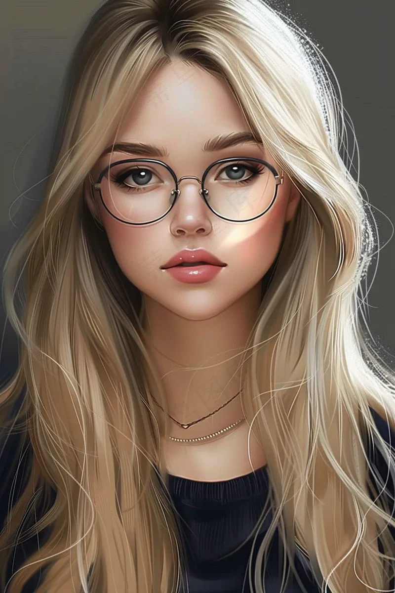 金发碧眼美女戴眼镜动漫插画人像背景(2688x4032)