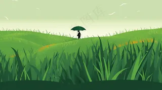 春天草坪万物生长新芽绿色卡通插画背景