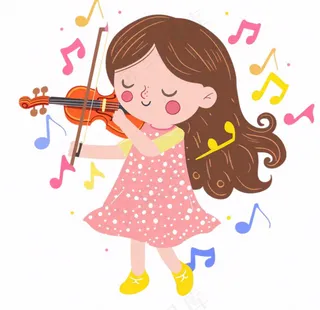 拉小提琴的女孩粉色裙子乐器音乐卡通插画免抠