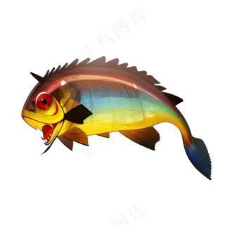 黄色卡通手绘鱼免抠素材38