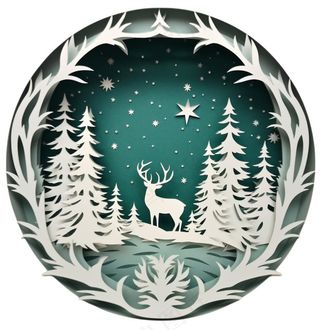 圣诞卡通剪纸麋鹿圣诞树绿色卡通免抠