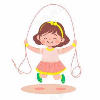 小女孩穿粉裙子跳绳运动人物卡通插画免抠