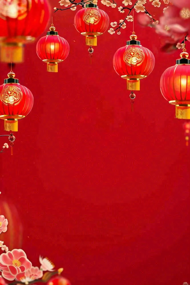 红色灯笼新年春节喜庆梅花祥云节日红色背景小年除夕元宵插画背景(896x1344)