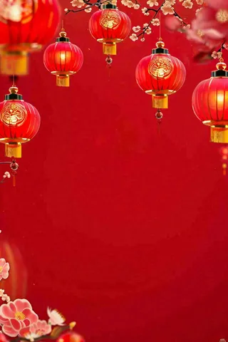 红色灯笼新年春节喜庆梅花祥云节日红色背景小年除夕元宵插画背景