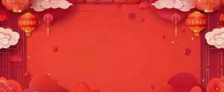 红色新年春节花卉灯笼祥云纹理背景小年除夕元宵插画背景