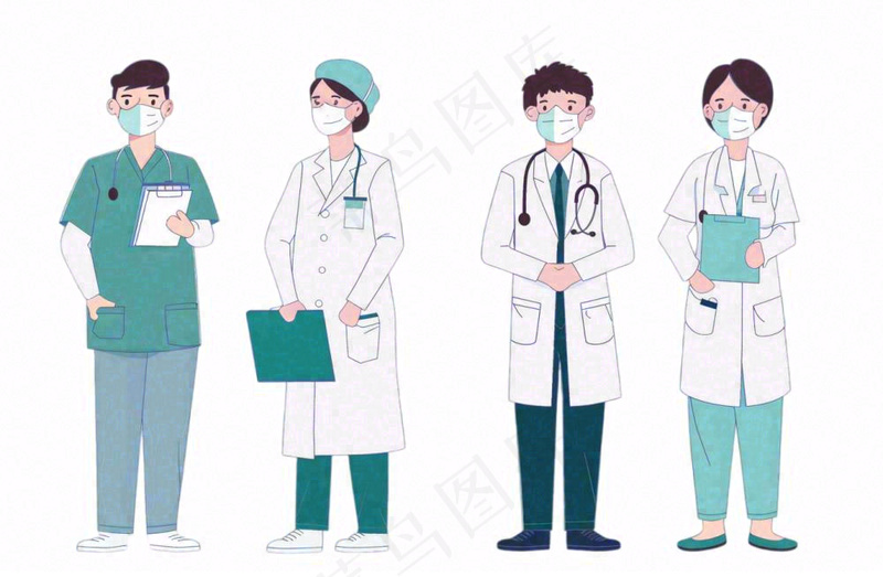 医生一群医务工作者卡通插画免抠(1344x880)
