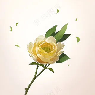 白色黄色手绘新中式风格花植物156