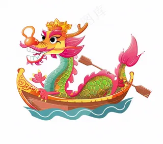 龙舟端午划船创意卡通插画免抠