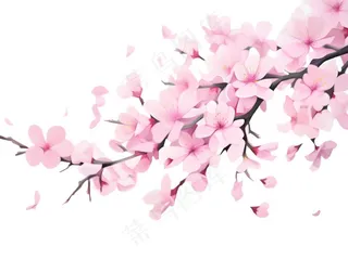 粉色樱花桃花枝条春天卡通插画免抠