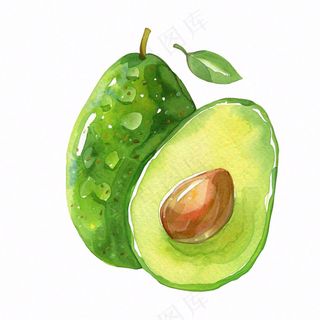 牛油果水果蔬菜水彩插画免抠