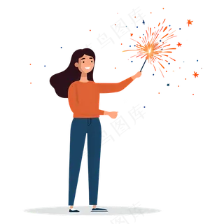 免抠放着烟花的卡通人物