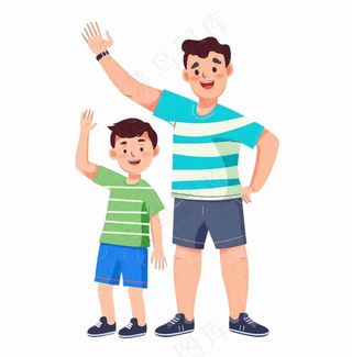 一对父子爸爸儿子父亲节人物卡通插画免抠