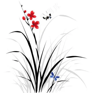 兰花水墨画中国风彩绘插画免抠