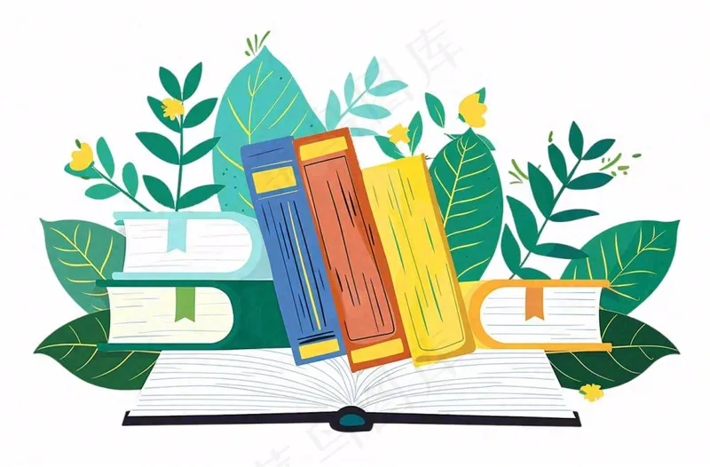 书本阅读植物卡通插画免抠(1360x896)