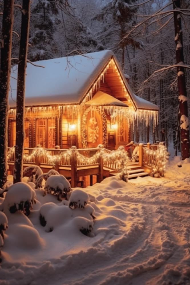 童话故事意境雪屋背景(896x1344)