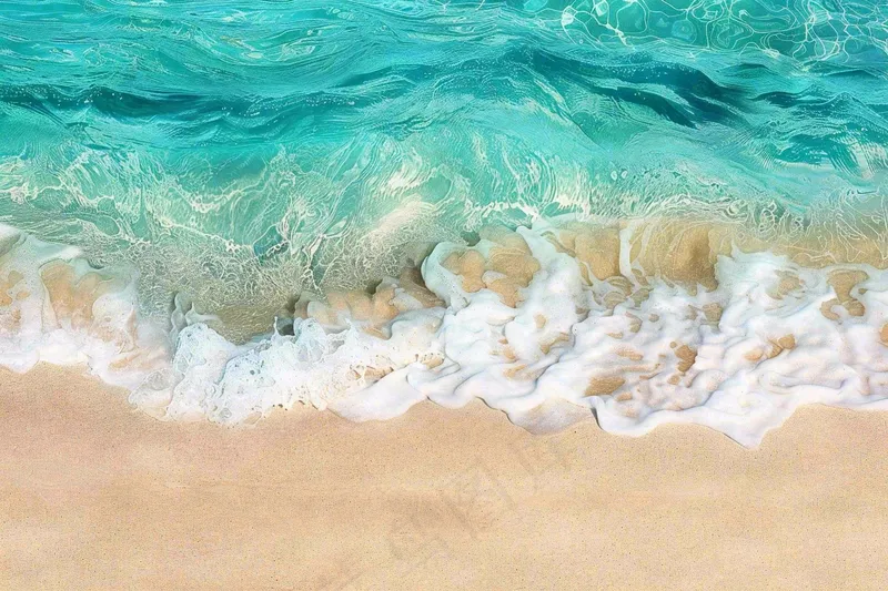 蓝色玻璃海滩海洋浪花摄影图(4032x2688)