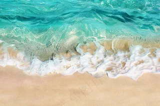 蓝色玻璃海滩海洋浪花摄影图