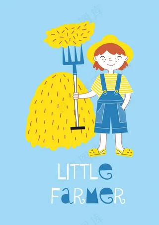 背带小孩子 收稻谷禾苗