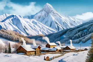 雪山乡村村庄自然风光雪景摄影图