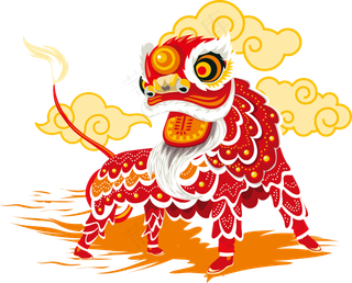 国风新年春节彩色舞狮舞龙装饰美化海报元素PNG免抠设计