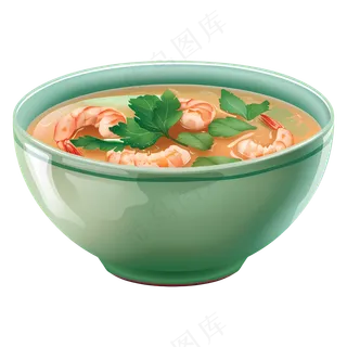 免抠卡通绿色碗的虾面