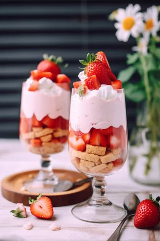 草莓水果奶昔饼干酸奶下午茶摄影图