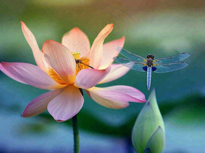 夏至荷花荷叶蜻蜓立上头绿色立夏大暑处暑摄影图
